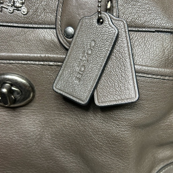 Coach Rhyder Gunmetal Metallic Leather Satchel - Picture 2 of 13
